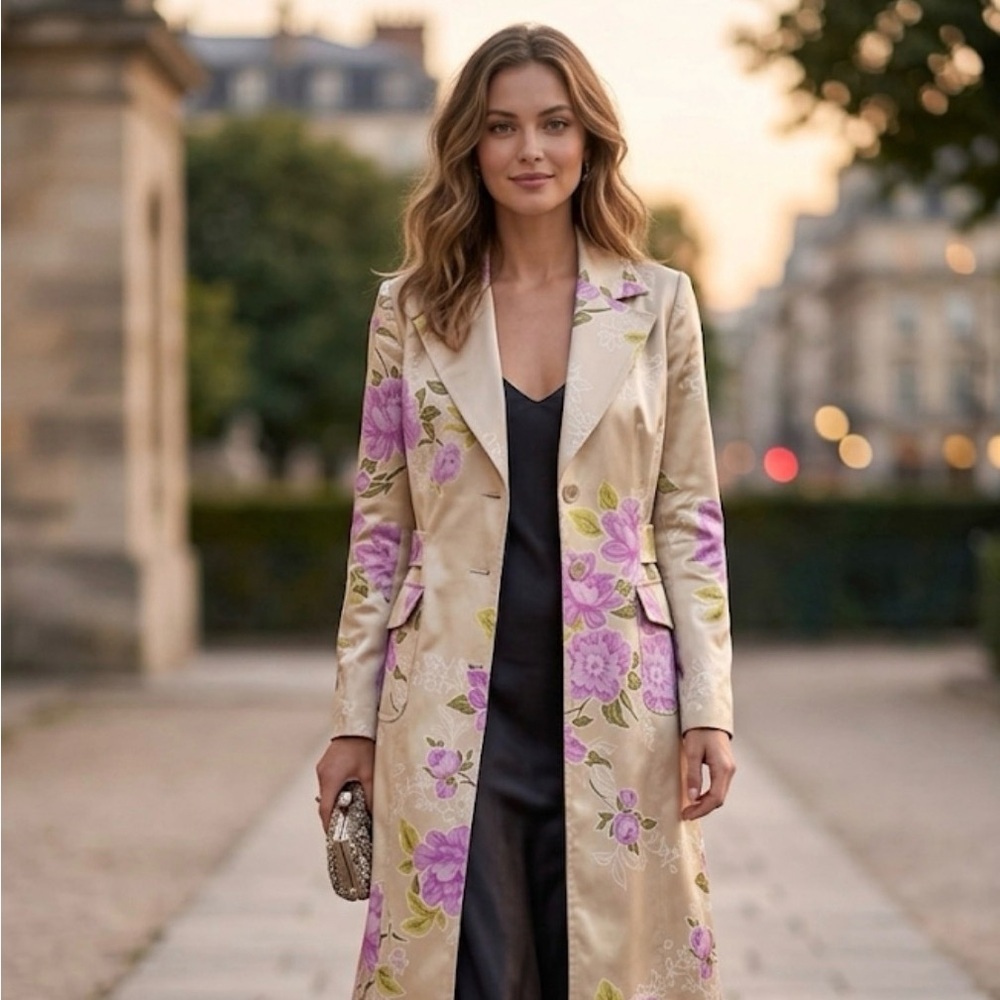 Beautiful silk floral vintage Evening coat M